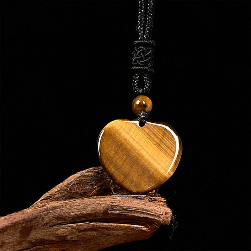 Natural Tiger Eye Love Heart Pattern Protection Rope Necklace Pendant