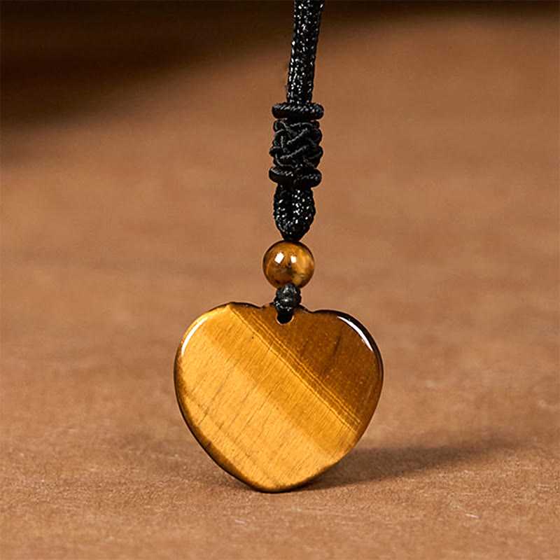 Natural Tiger Eye Love Heart Pattern Protection Rope Necklace Pendant