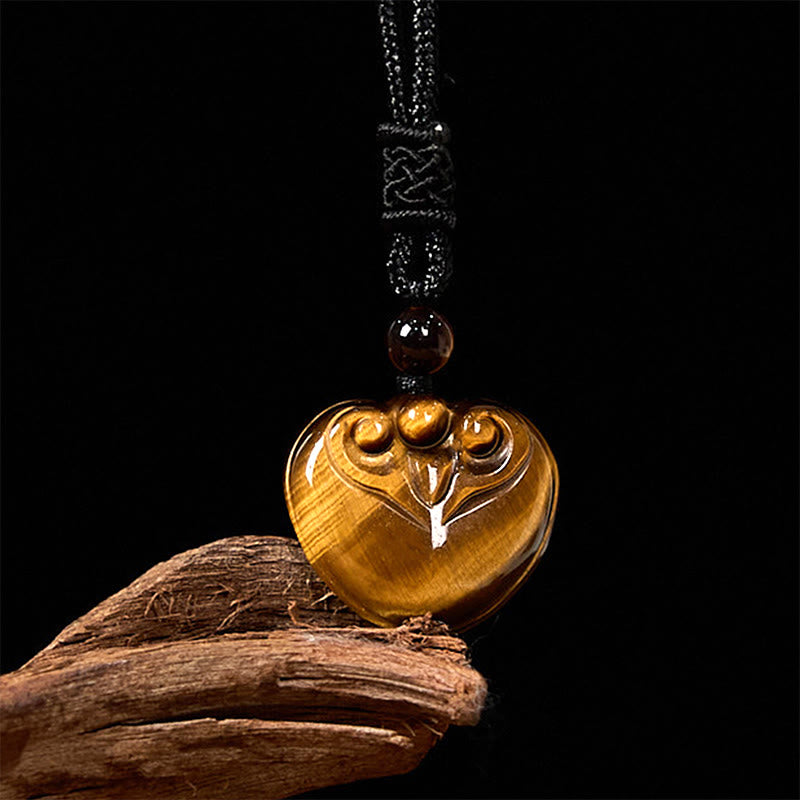 Natural Tiger Eye Love Heart Pattern Protection Rope Necklace Pendant