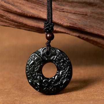 Tibetan Nanyang Black-Green Jade PiXiu Peace Buckle Protection Necklace Pendant