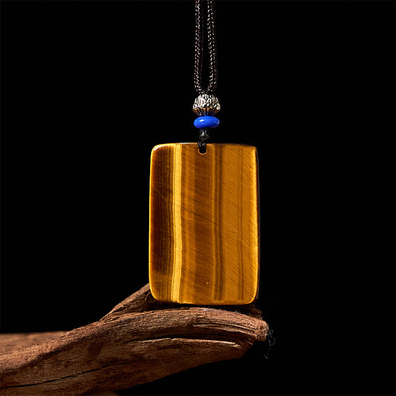 Natural Tiger Eye Square Tiger Pattern Protection Rope Necklace Pendant