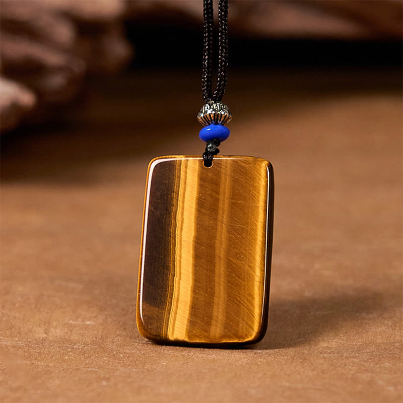 Natural Tiger Eye Square Tiger Pattern Protection Rope Necklace Pendant