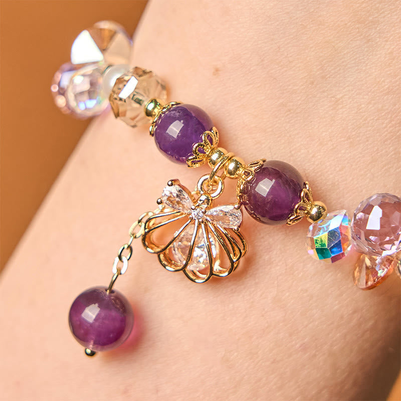 Natural Amethyst Citrine Pearl Shell Peace Bracelet