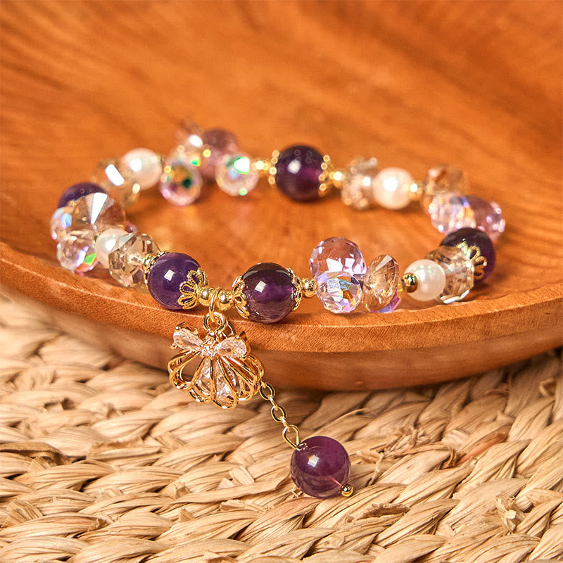 Natural Amethyst Citrine Pearl Shell Peace Bracelet