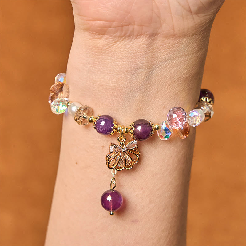 Natural Amethyst Citrine Pearl Shell Peace Bracelet