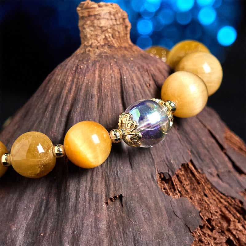 Natural Tiger Eye Beads Green Leaf Courage Bracelet