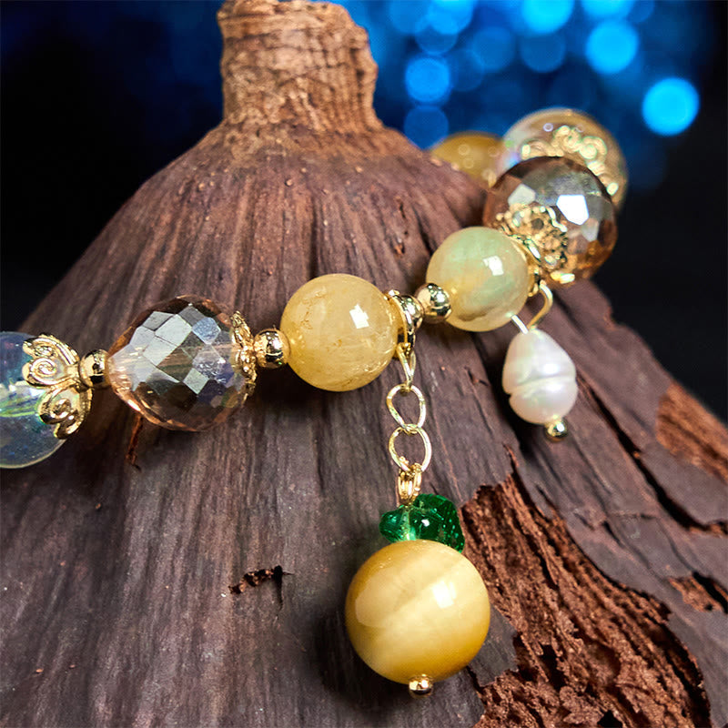 Natural Tiger Eye Beads Green Leaf Courage Bracelet