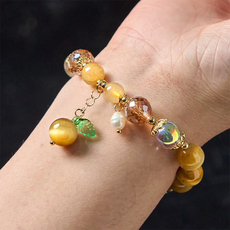 Natural Tiger Eye Beads Green Leaf Courage Bracelet