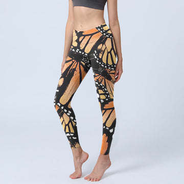 Yellow Butterfly Print Exercise Leggings Women's Yoga Pants