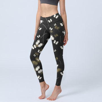 White Butterfly Starlight Print Exercise Leggings Women's Yoga Pants