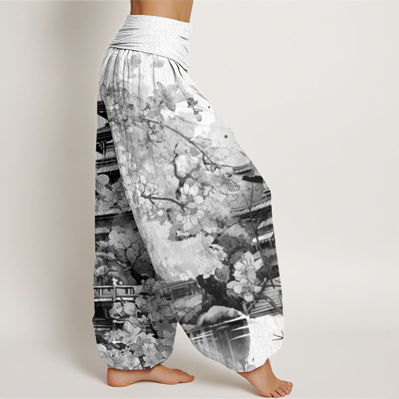 Cotton Pavilion Cherry Blossom Pattern Women's Elastic Waist Harem Pants