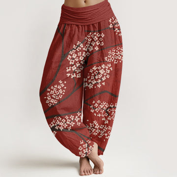 Cotton Plum Blossom Elastic Waist Meditation Harem Pants