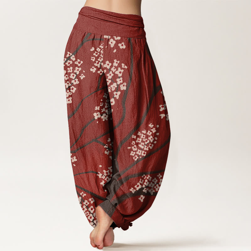 Cotton Plum Blossom Elastic Waist Meditation Harem Pants