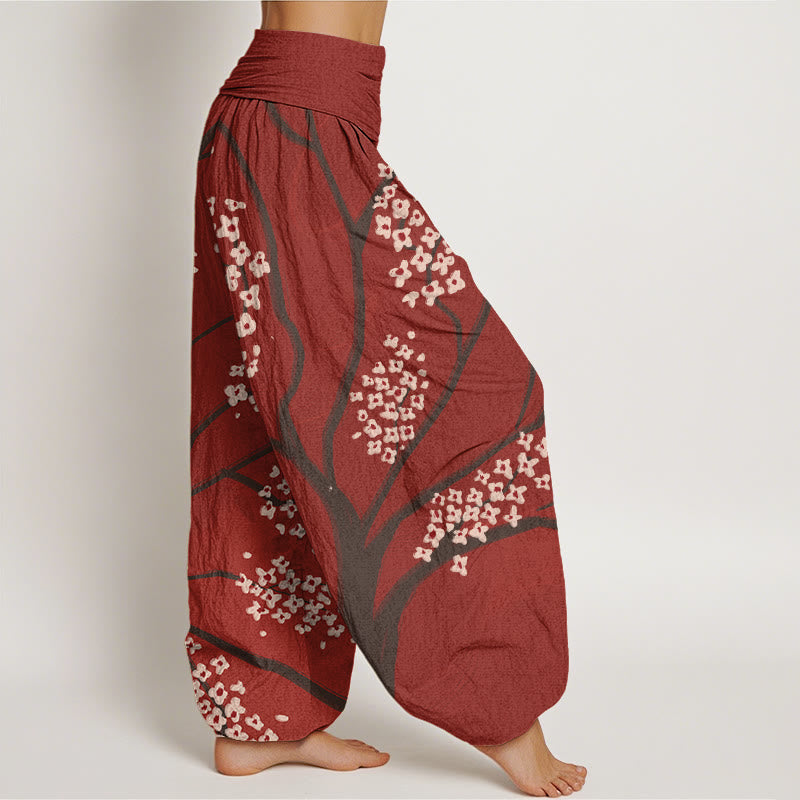 Cotton Plum Blossom Elastic Waist Meditation Harem Pants