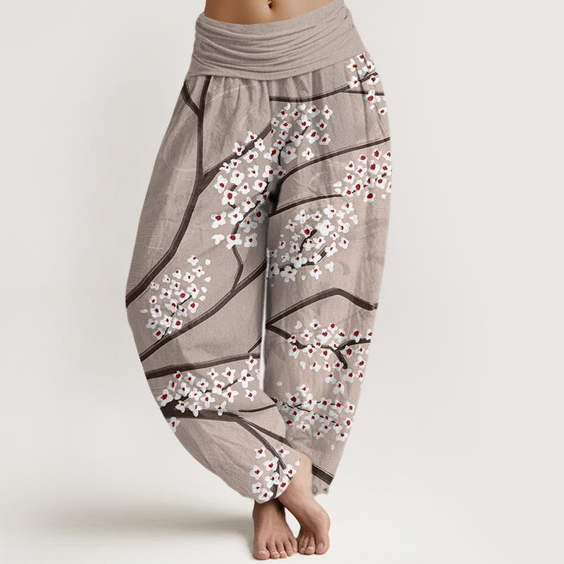 Cotton Plum Blossom Elastic Waist Meditation Harem Pants