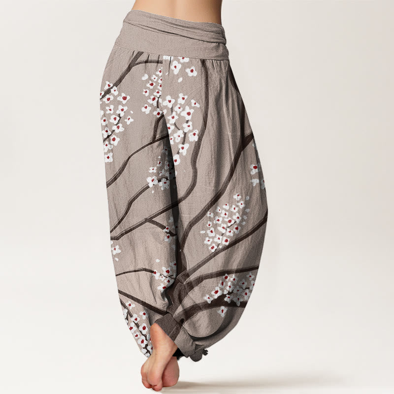 Cotton Plum Blossom Elastic Waist Meditation Harem Pants