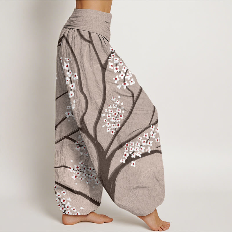 Cotton Plum Blossom Elastic Waist Meditation Harem Pants