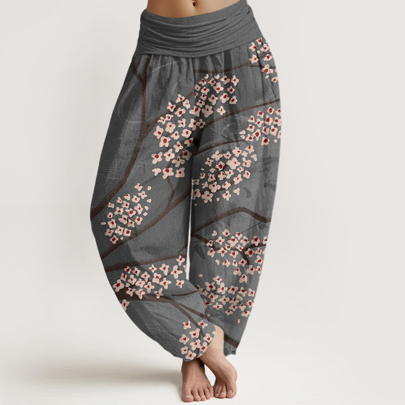 Cotton Plum Blossom Elastic Waist Meditation Harem Pants