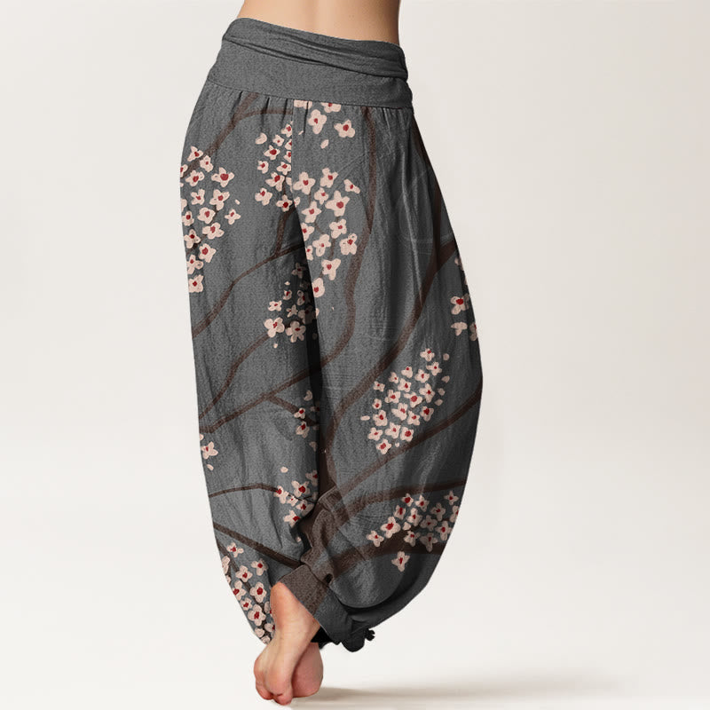 Cotton Plum Blossom Elastic Waist Meditation Harem Pants