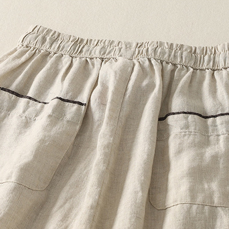 Summer Casual Pure Color Drawstring 9 Length Cotton Linen Women's Harem Pants With Pockets