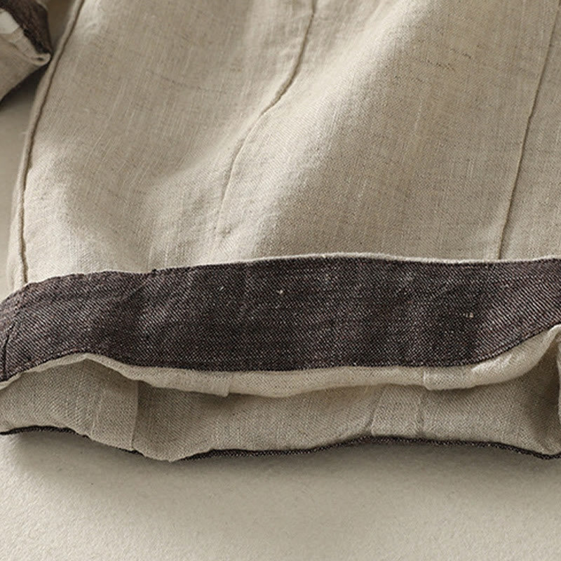 Summer Casual Pure Color Drawstring 9 Length Cotton Linen Women's Harem Pants With Pockets