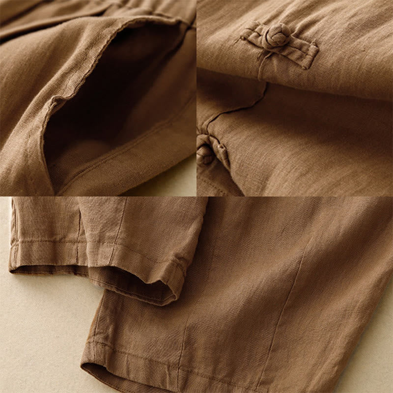 Cotton Linen Tapered Frog-Button Meditation Harem Pants