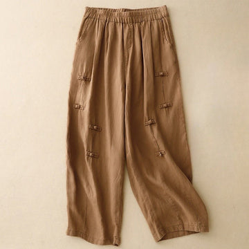 Cotton Linen Tapered Frog-Button Meditation Harem Pants
