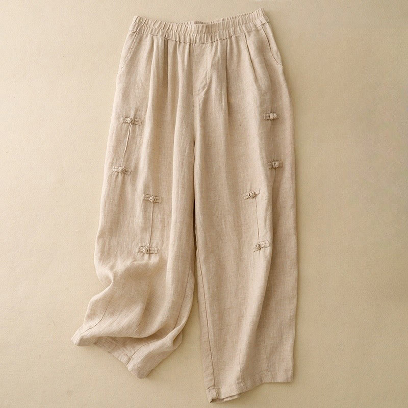 Cotton Linen Tapered Frog-Button Meditation Harem Pants