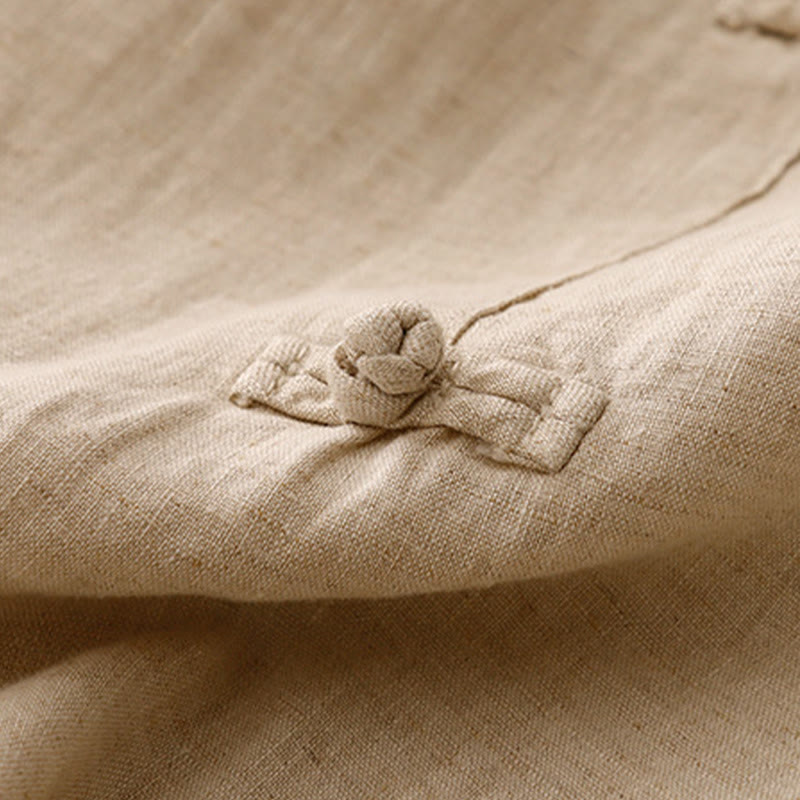 Cotton Linen Tapered Frog-Button Meditation Harem Pants