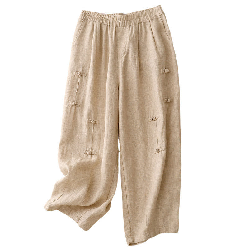 Cotton Linen Tapered Frog-Button Meditation Harem Pants
