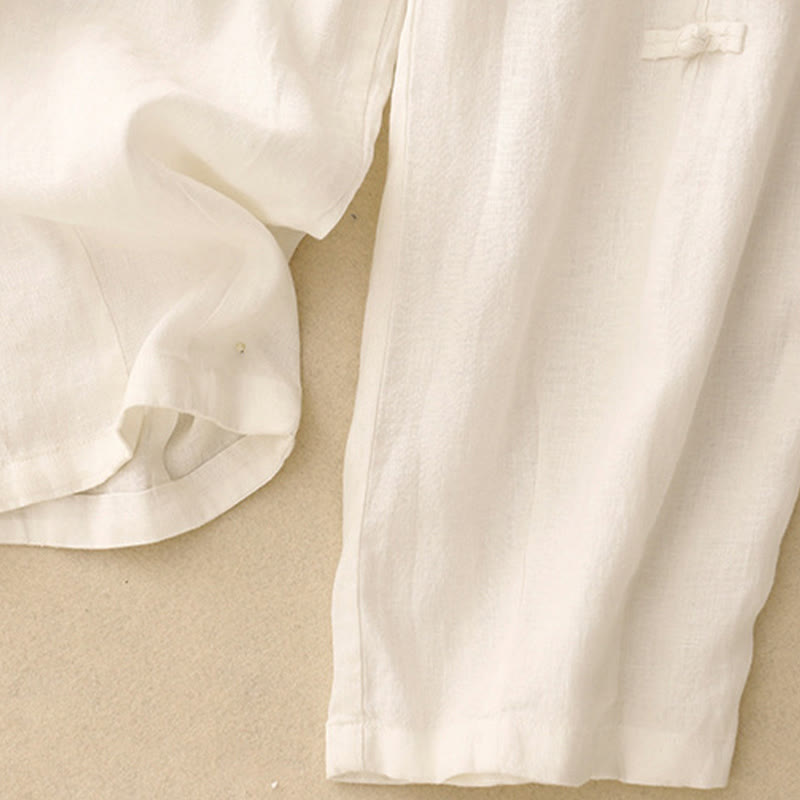 Cotton Linen Tapered Frog-Button Meditation Harem Pants