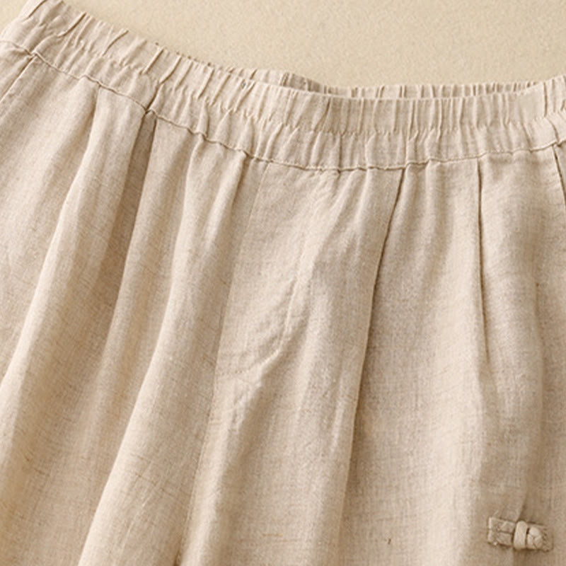 Cotton Linen Tapered Frog-Button Meditation Harem Pants