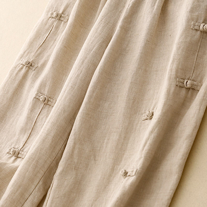 Cotton Linen Tapered Frog-Button Meditation Harem Pants