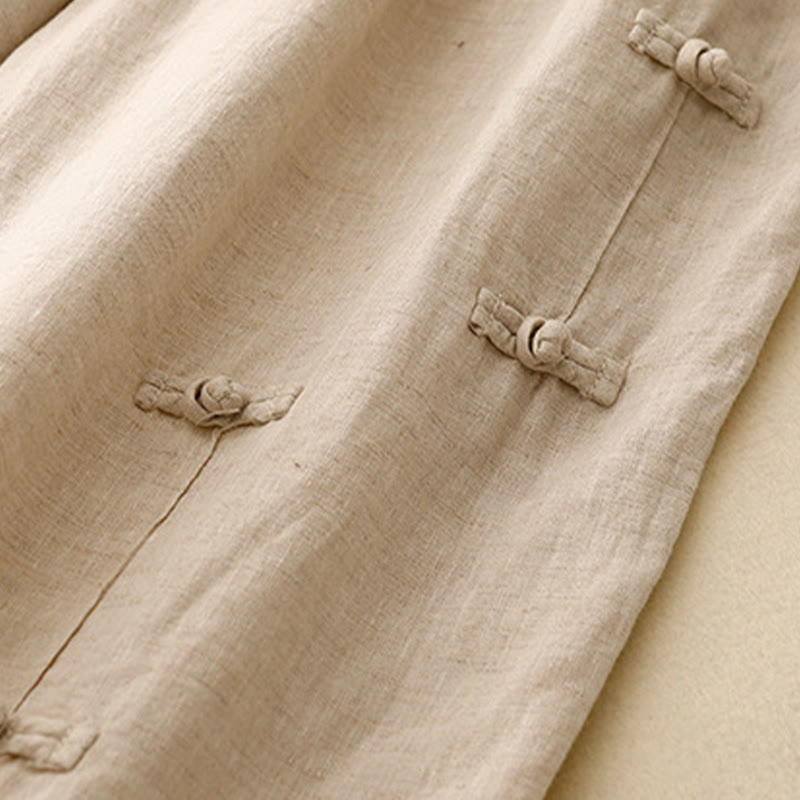 Cotton Linen Tapered Frog-Button Meditation Harem Pants