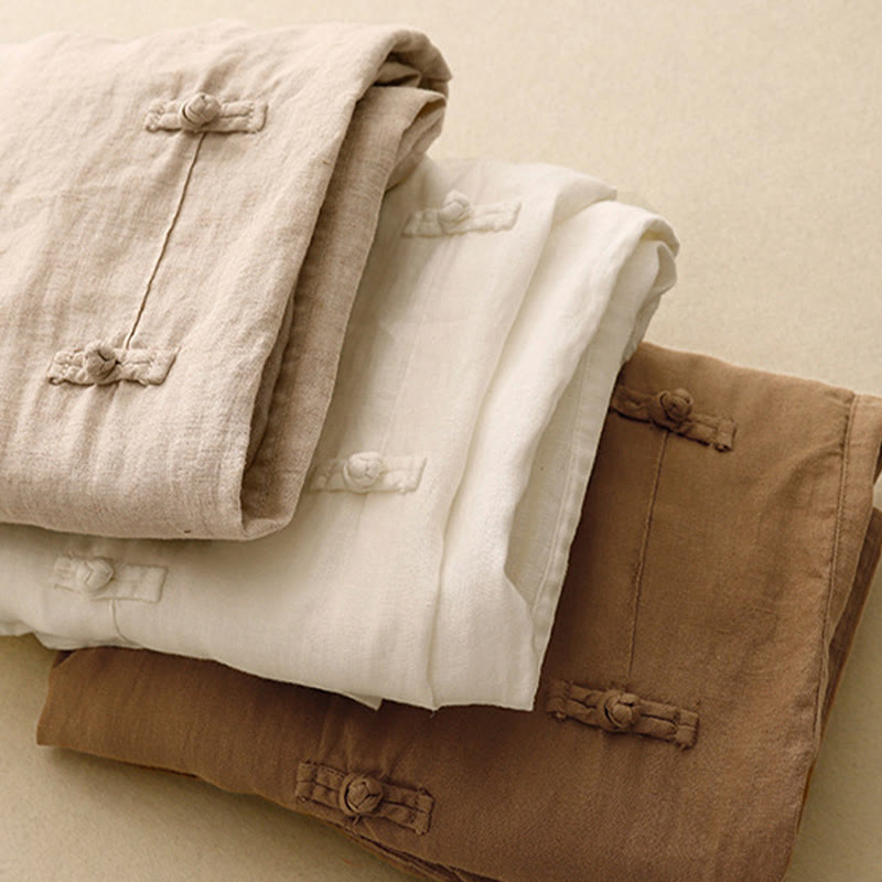 Cotton Linen Tapered Frog-Button Meditation Harem Pants