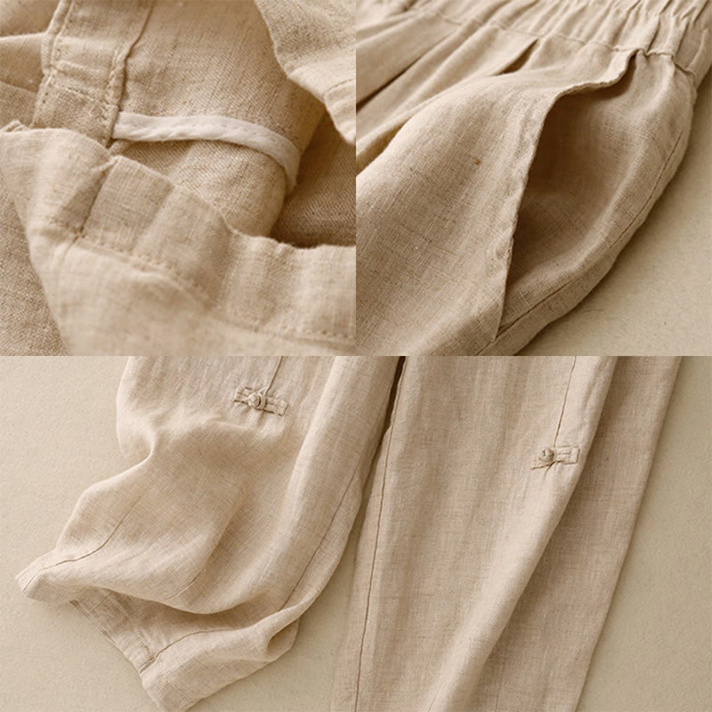Cotton Linen Tapered Frog-Button Meditation Harem Pants