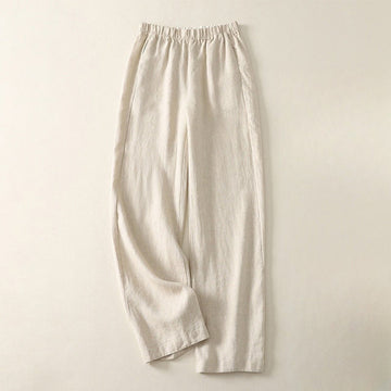 Daily Plain Simple Design Cotton Linen Women's Pants With Pockets