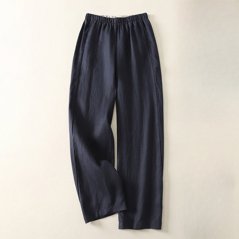 Daily Plain Simple Design Cotton Linen Women's Pants With Pockets