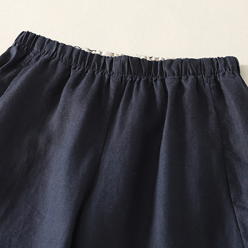 Daily Plain Simple Design Cotton Linen Women's Pants With Pockets