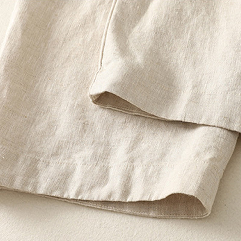 Daily Plain Simple Design Cotton Linen Women's Pants With Pockets