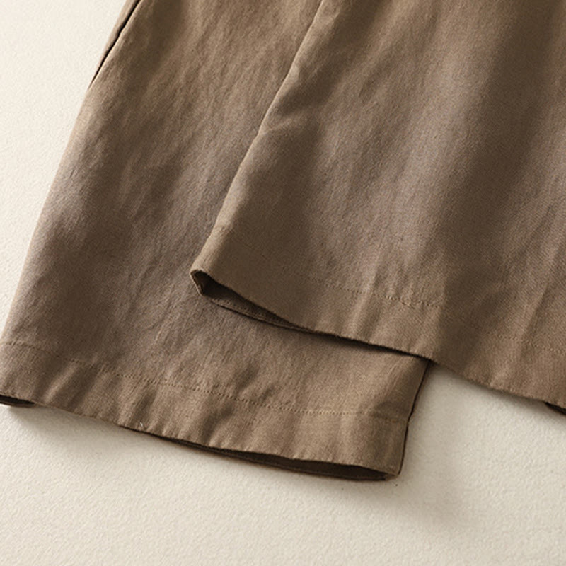 Daily Plain Simple Design Cotton Linen Women's Pants With Pockets