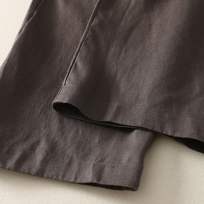 Daily Plain Simple Design Cotton Linen Women's Pants With Pockets