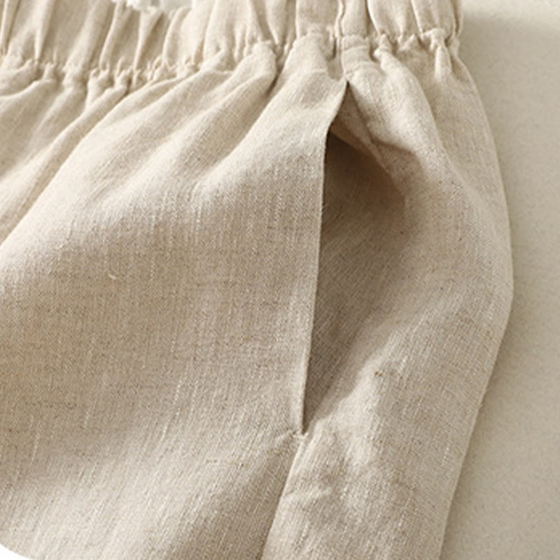 Daily Plain Simple Design Cotton Linen Women's Pants With Pockets