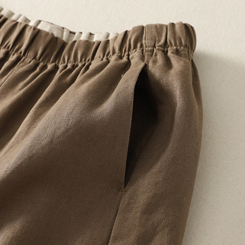Daily Plain Simple Design Cotton Linen Women's Pants With Pockets