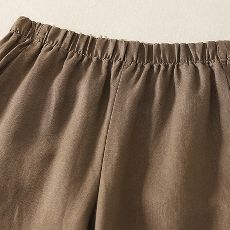 Daily Plain Simple Design Cotton Linen Women's Pants With Pockets