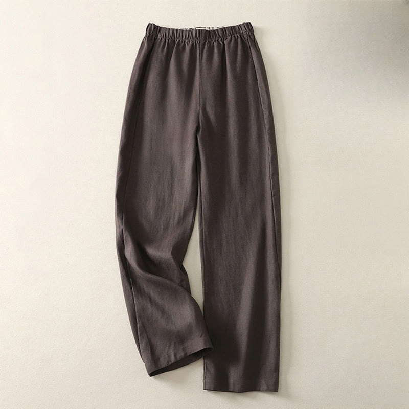 Daily Plain Simple Design Cotton Linen Women's Pants With Pockets
