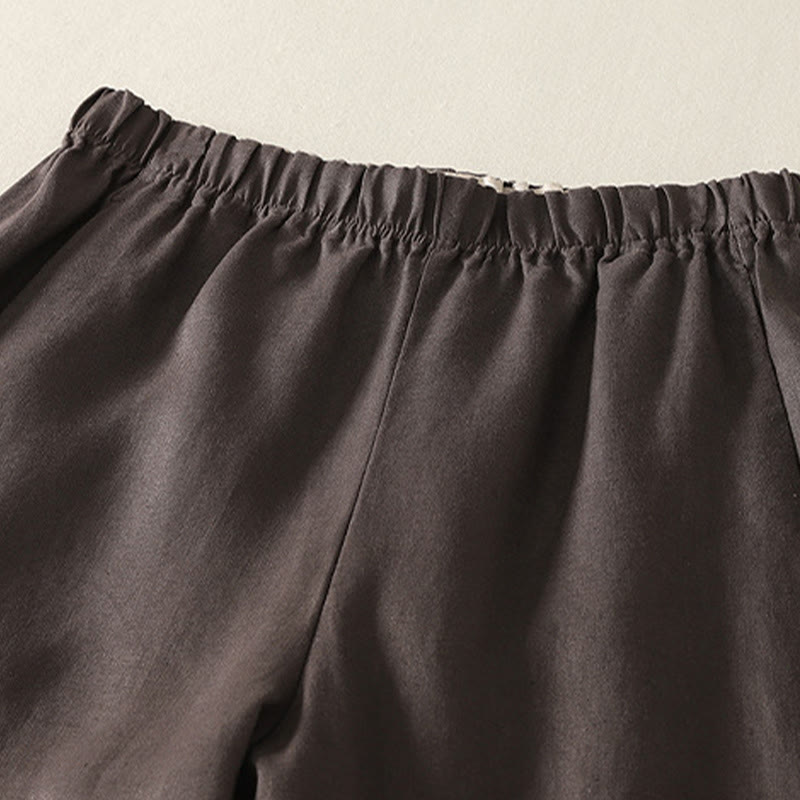 Daily Plain Simple Design Cotton Linen Women's Pants With Pockets