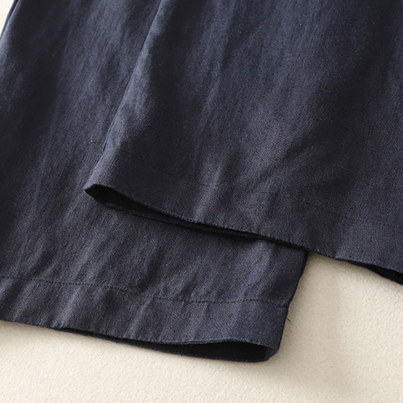 Daily Plain Simple Design Cotton Linen Women's Pants With Pockets