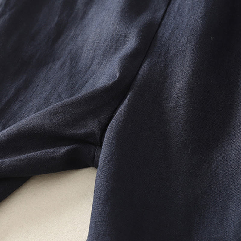 Daily Plain Simple Design Cotton Linen Women's Pants With Pockets