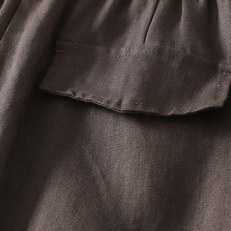 Daily Plain Simple Design Cotton Linen Women's Pants With Pockets